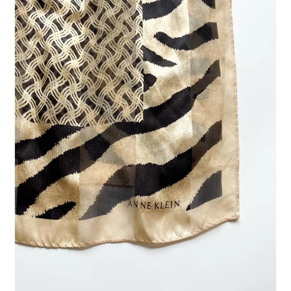 Vintage Anne Klein Beige and Black Zebra Print Oblong Scarg
